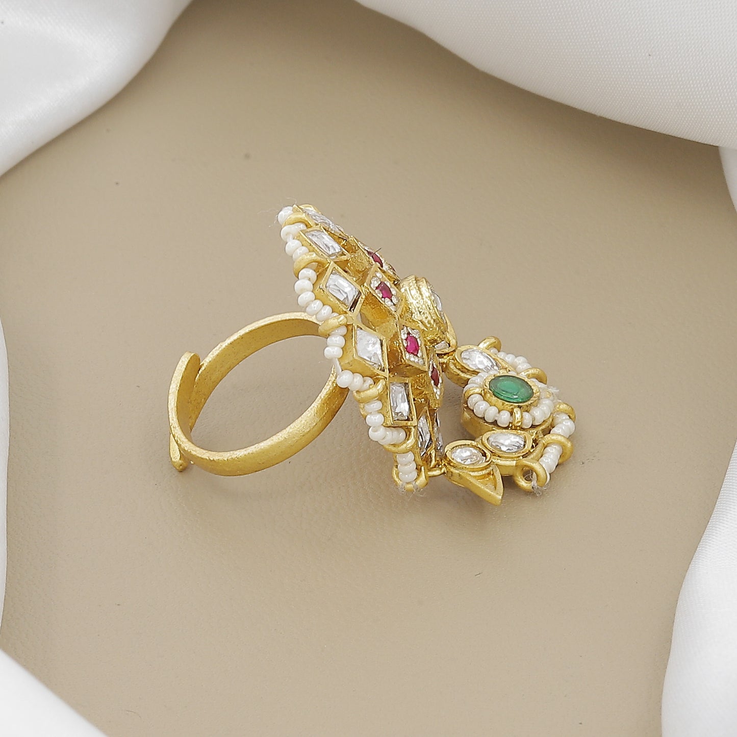 Antique Gold Plated Kundan & Ruby Finger Ring