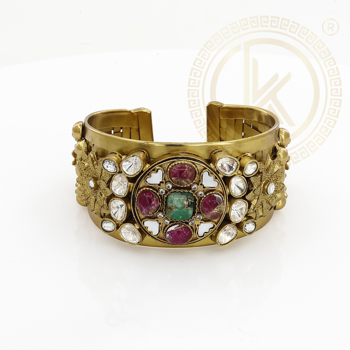 Antique Cuff Kada with Gemstones