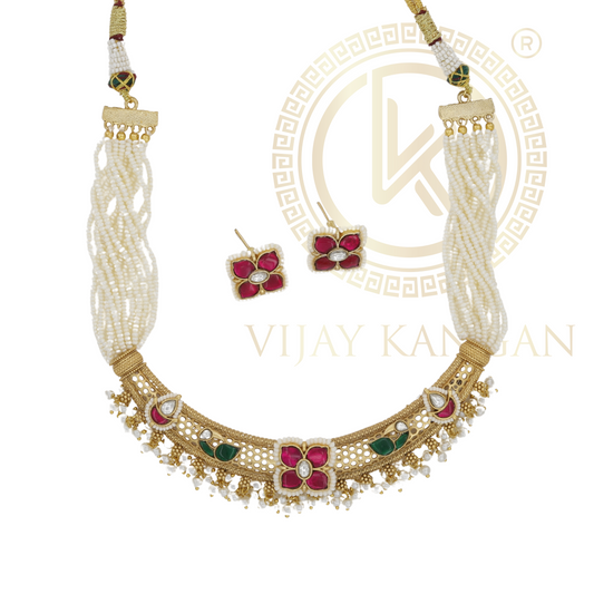 Exclusive Handcrafted Fusion Kundan Polki and Pearl Necklace Set