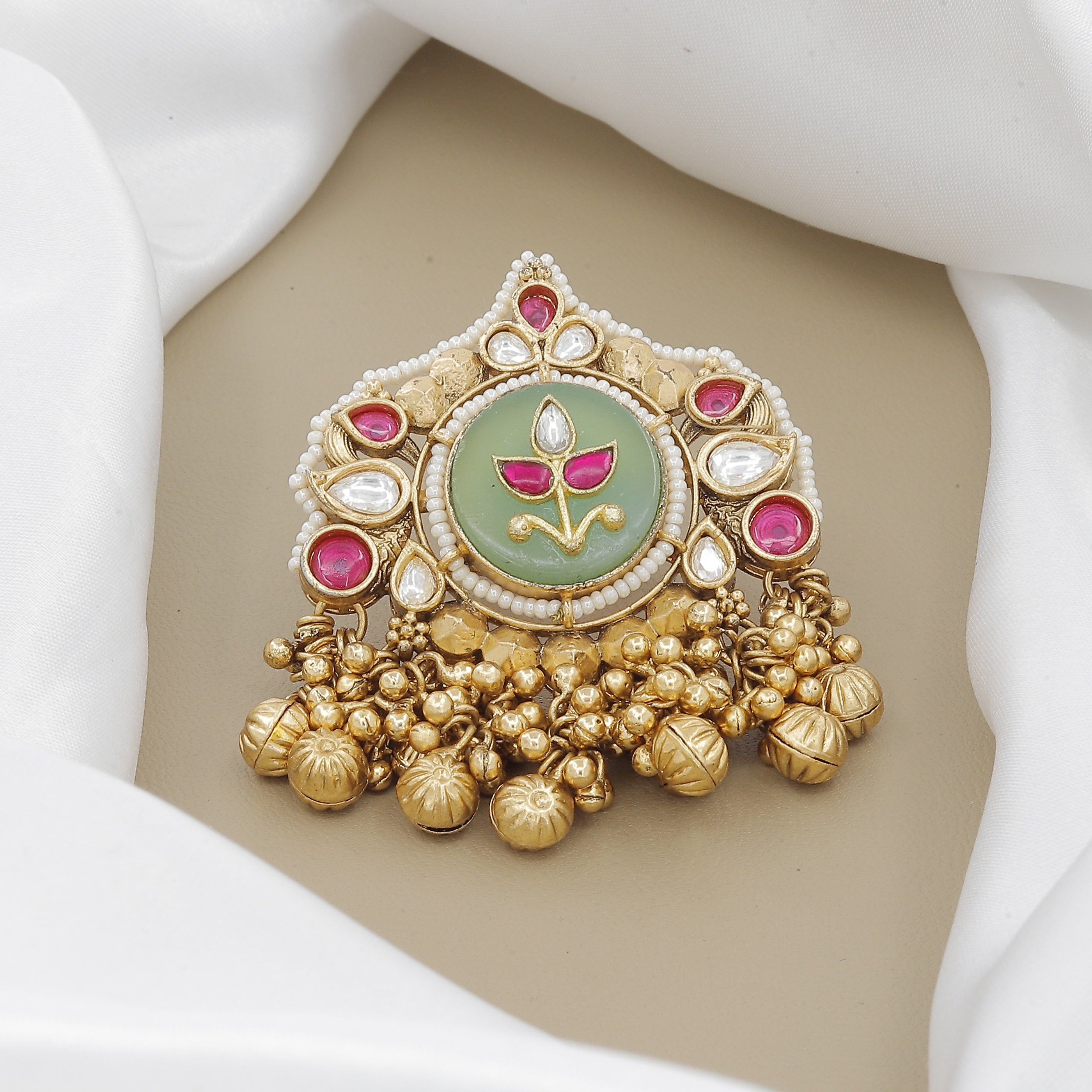 Heritage Floral Ring with Carved Gemstone Center