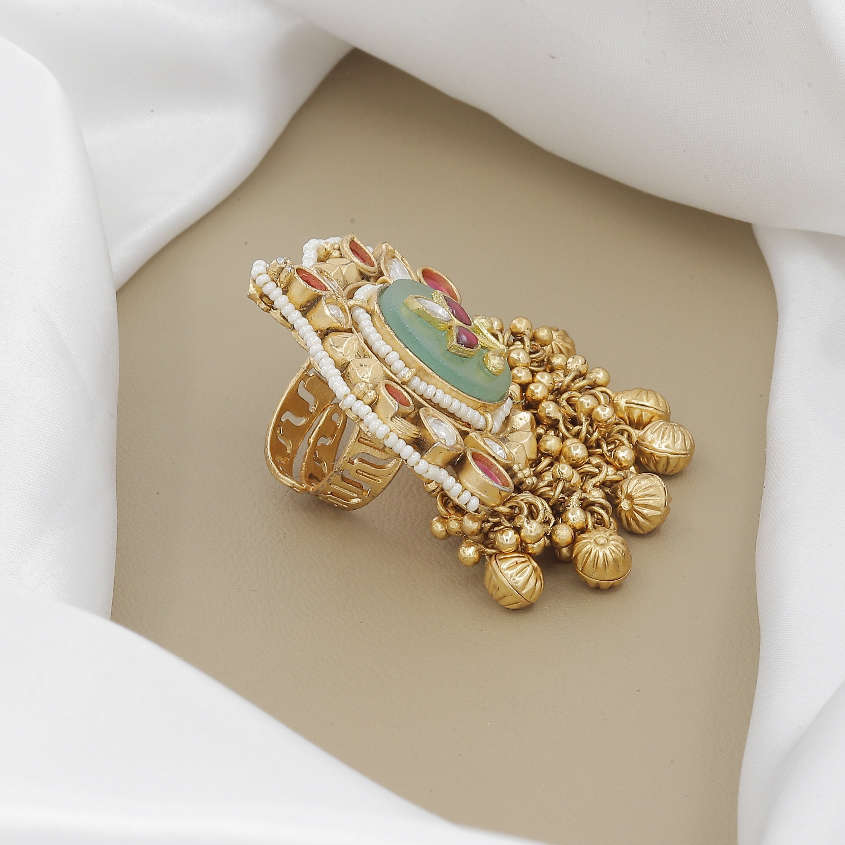 Heritage Floral Ring with Carved Gemstone Center