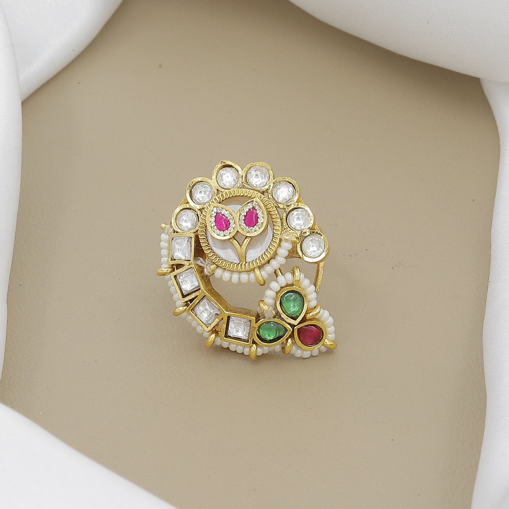 Antique Kundan Ring with Ruby, Emerald & Polki