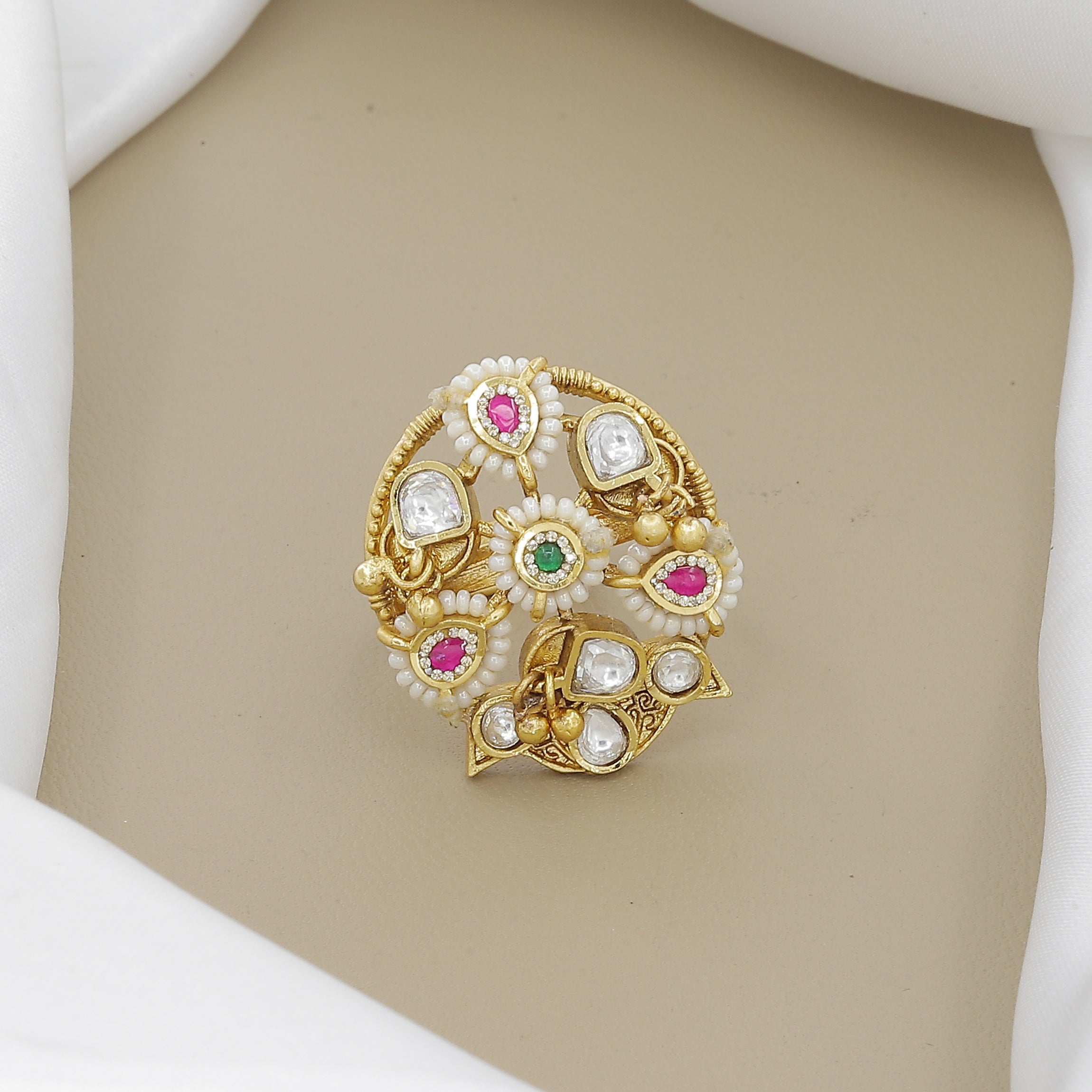 Antique Kundan Ring with Ruby & Emerald Stones