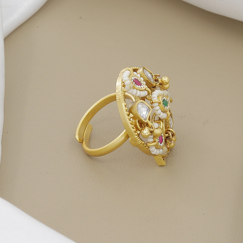 Antique Kundan Ring with Ruby & Emerald Stones