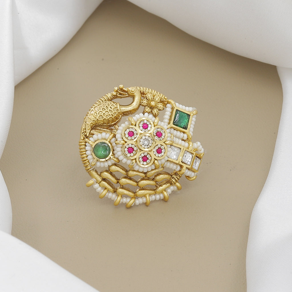 Antique Peacock Ring with Ruby, Emerald & Swarovski Diamond