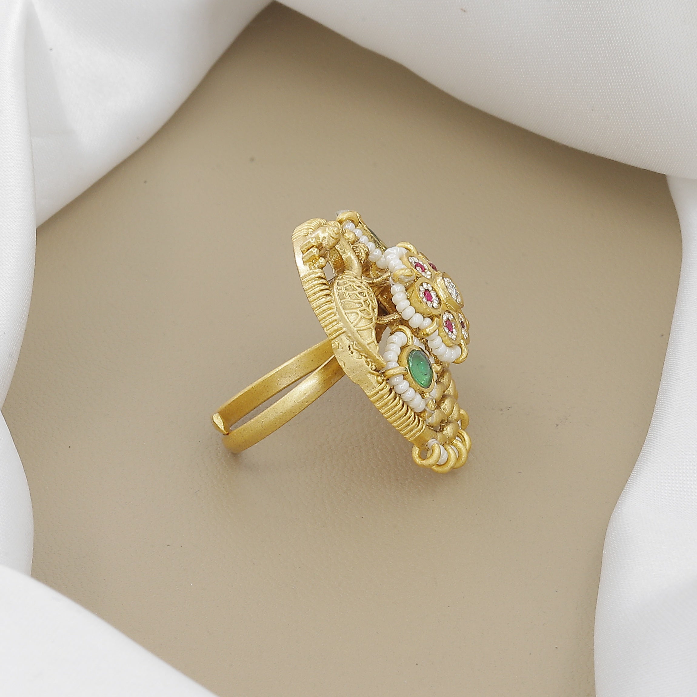 Antique Peacock Ring with Ruby, Emerald & Swarovski Diamond