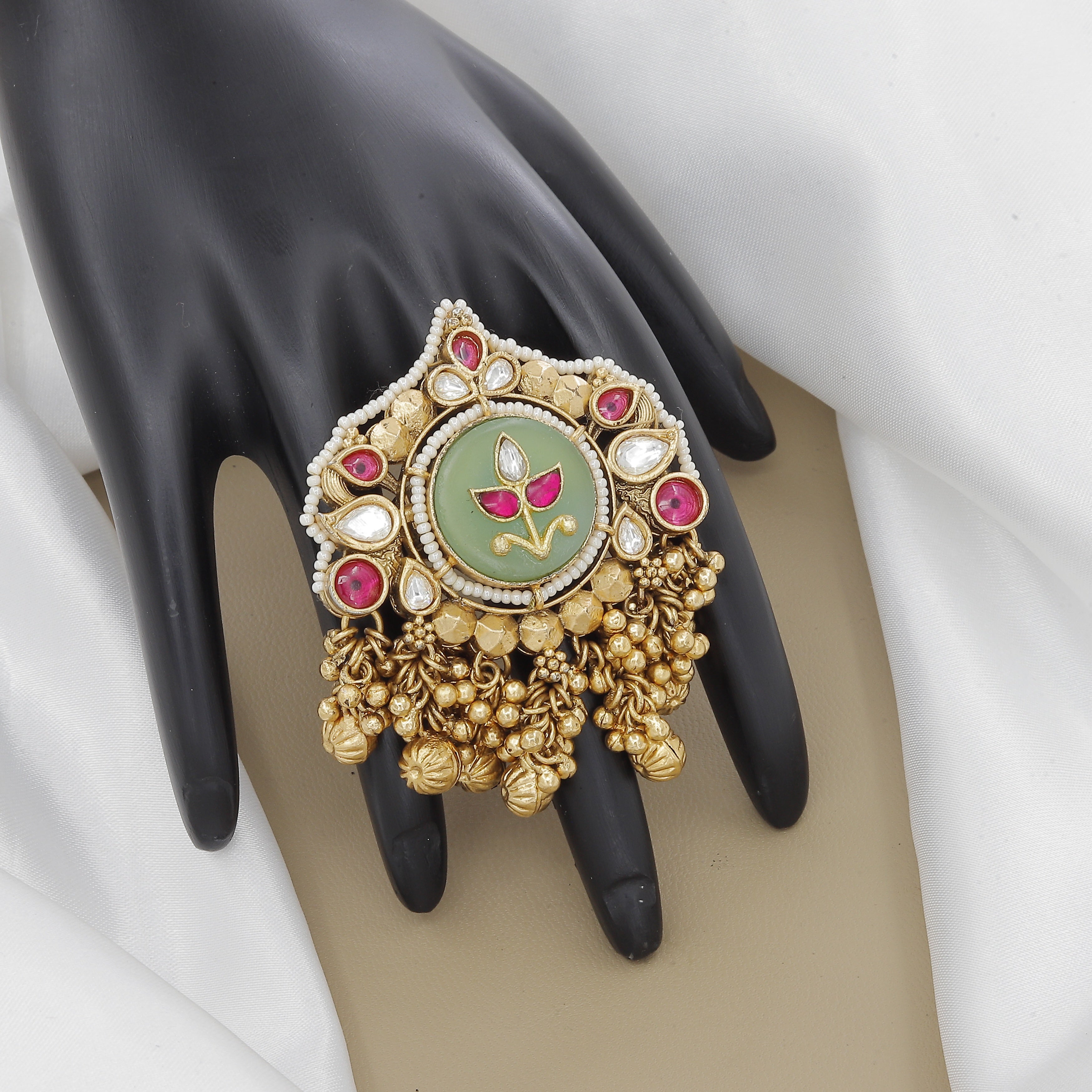 Heritage Floral Ring with Carved Gemstone Center