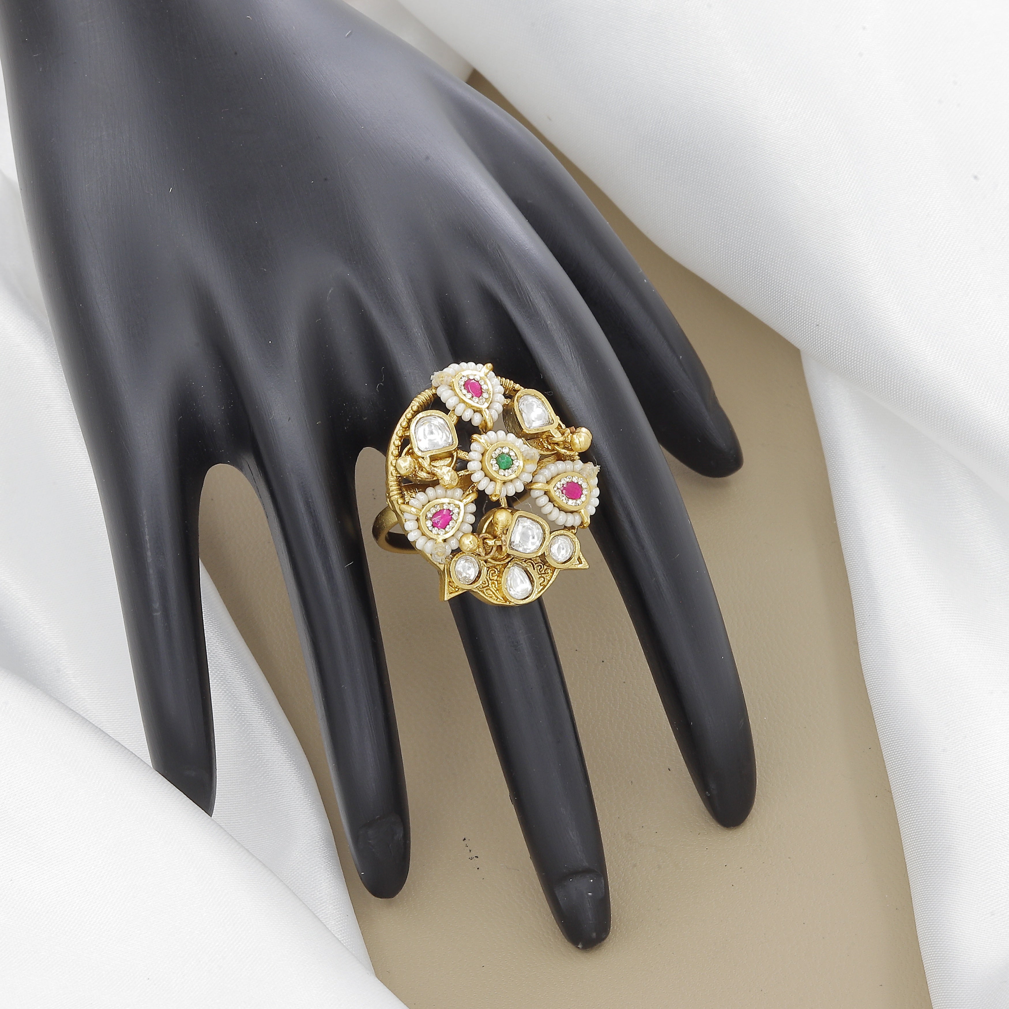 Antique Kundan Ring with Ruby & Emerald Stones