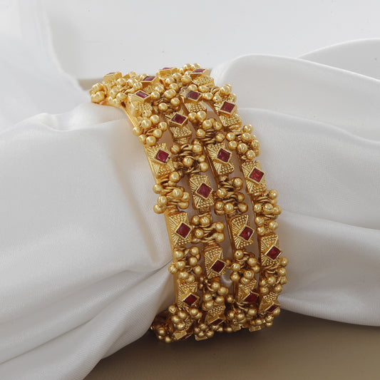 Traditional Antique Ghughri Bangle Set with Ruby Stones