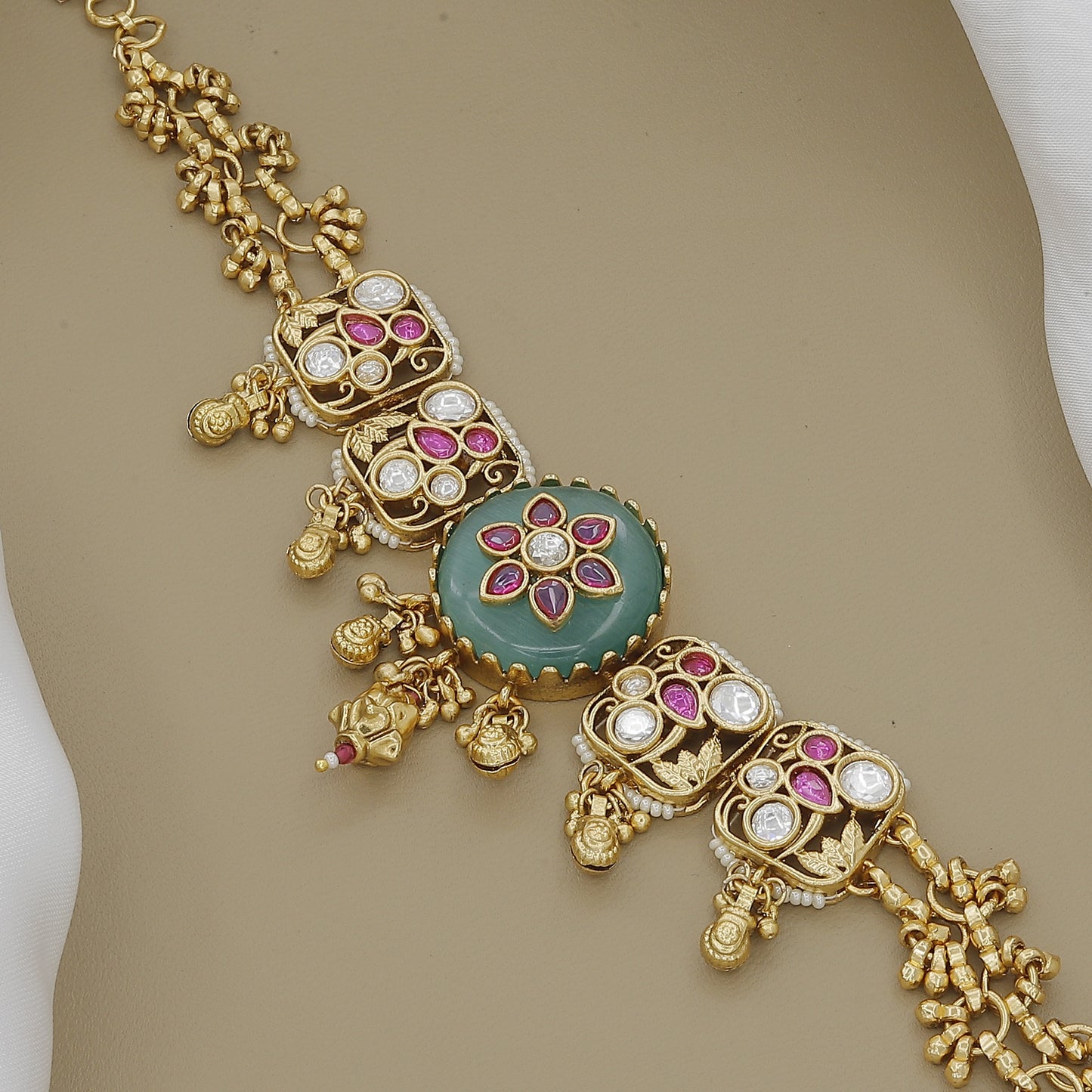Vintage-Style Kundan & Aqua-Enamel Cuff Bracelet