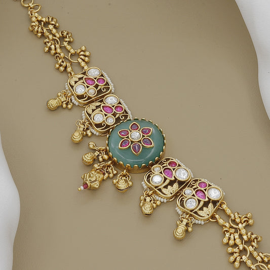 Vintage-Style Kundan & Aqua-Enamel Cuff Bracelet