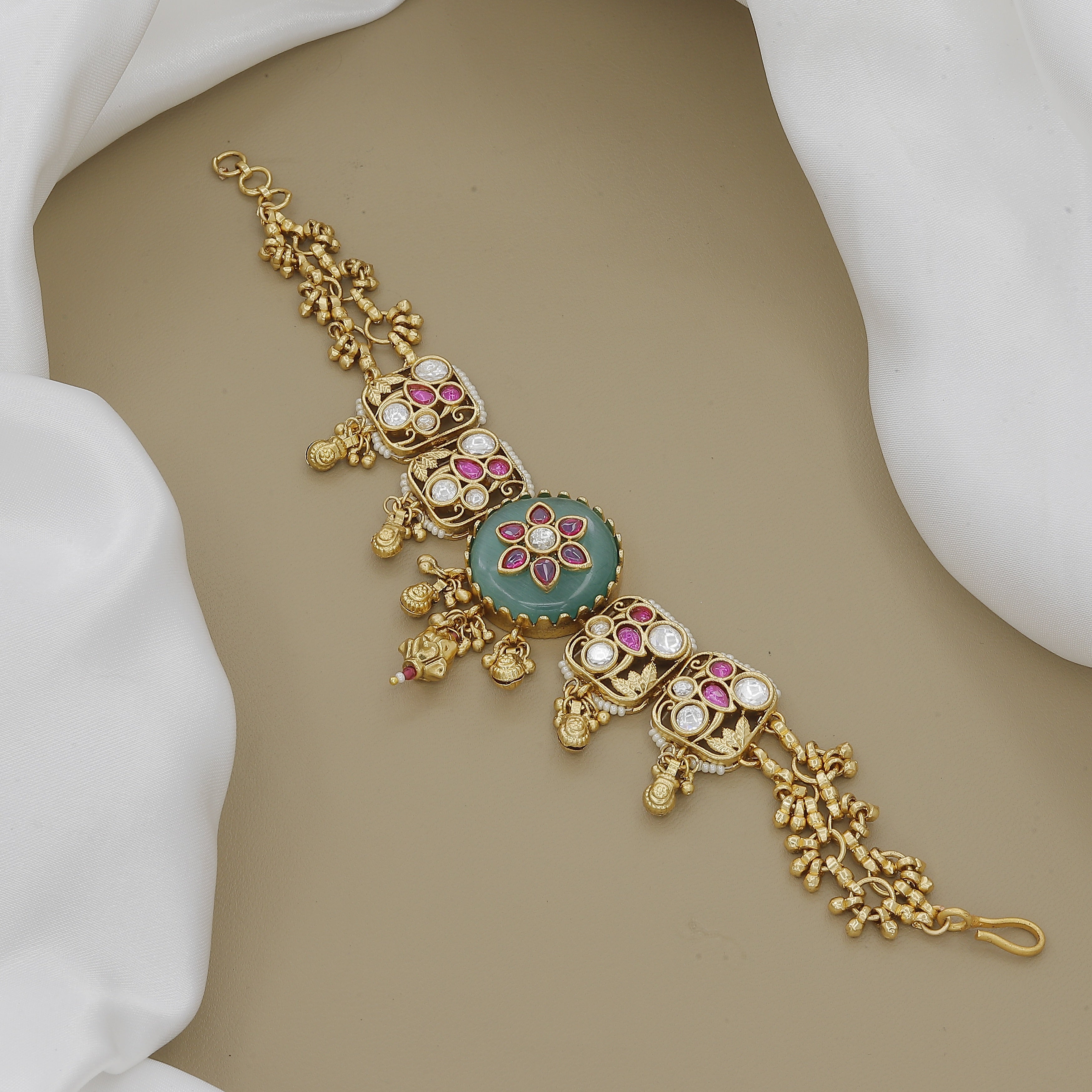 Vintage-Style Kundan & Aqua-Enamel Cuff Bracelet