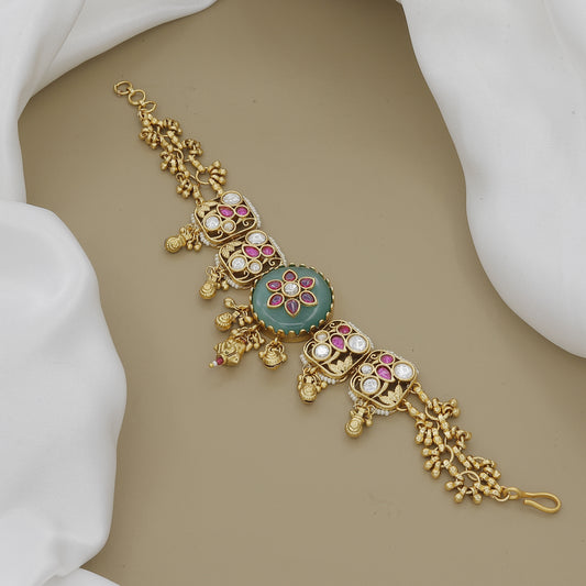 Vintage-Style Kundan & Aqua-Enamel Cuff Bracelet