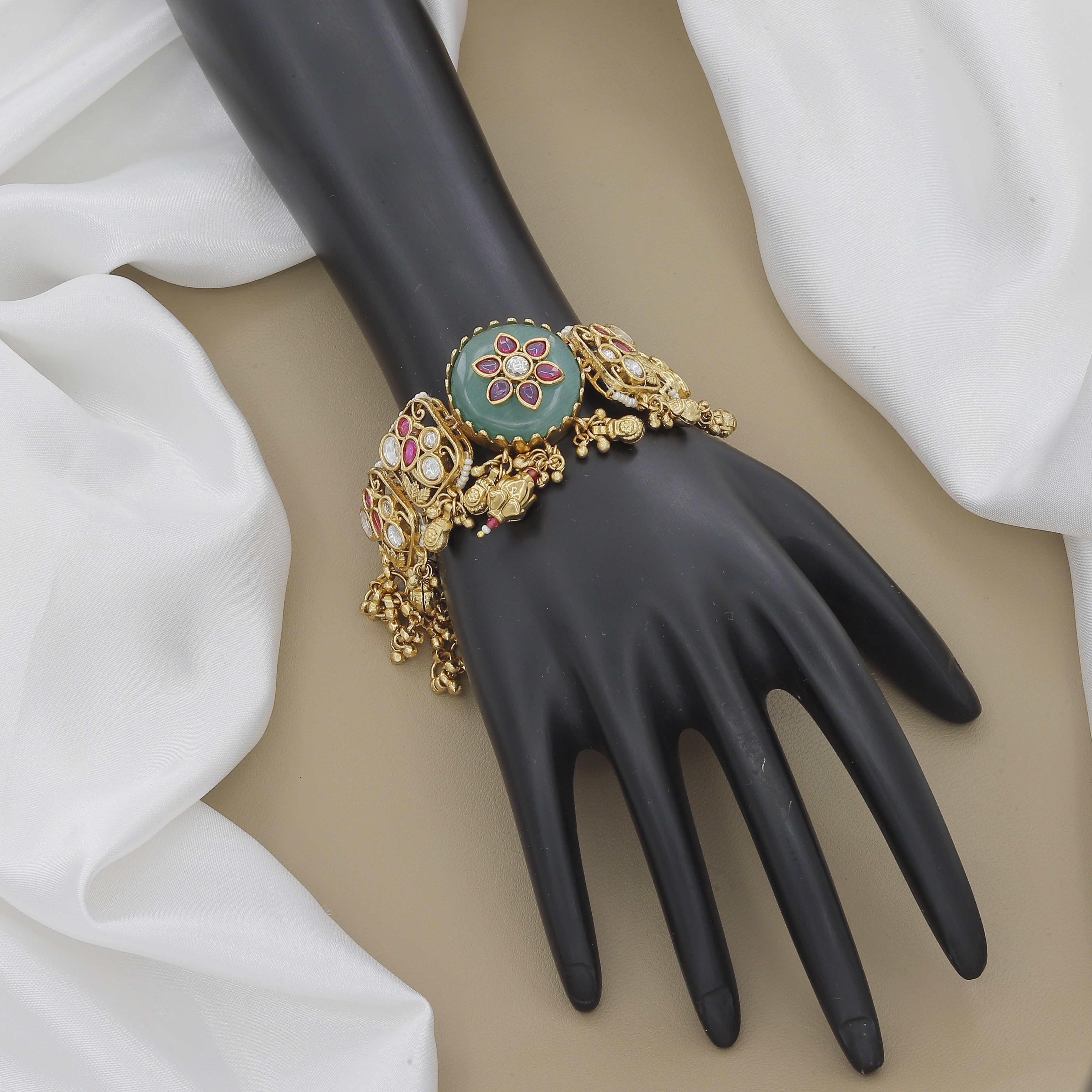 Vintage-Style Kundan & Aqua-Enamel Cuff Bracelet