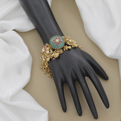 Vintage-Style Kundan & Aqua-Enamel Cuff Bracelet