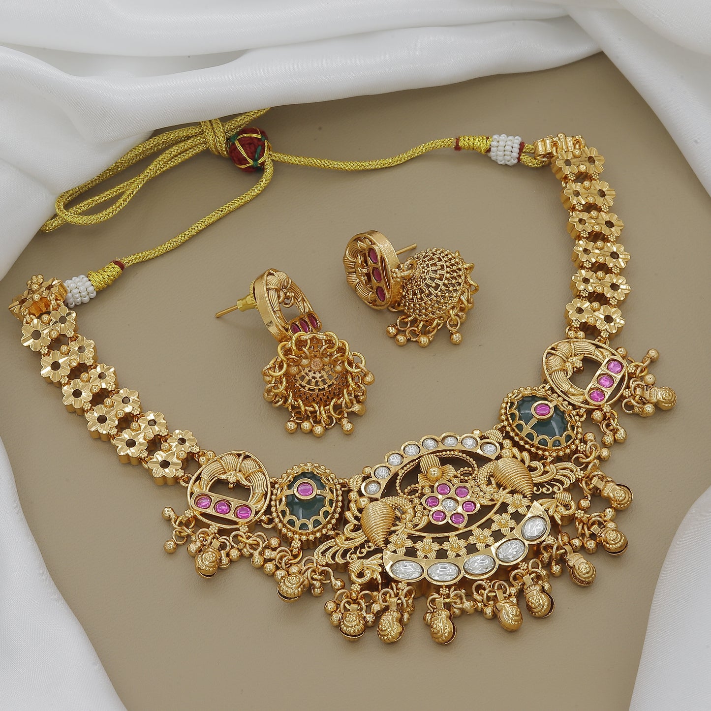 Antique Wedding Necklace with Jhumka Earrings