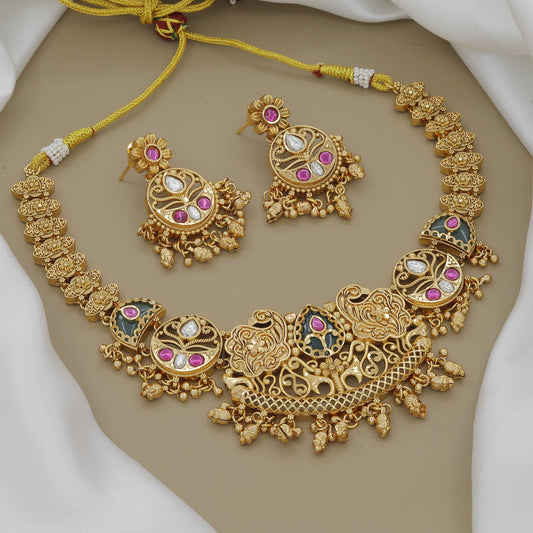 Traditional Antique Kundan & Enamel Necklace Set