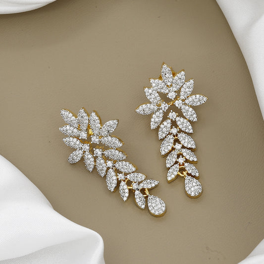Dazzling Leaf Motif Zirconia Necklace and Earring Set