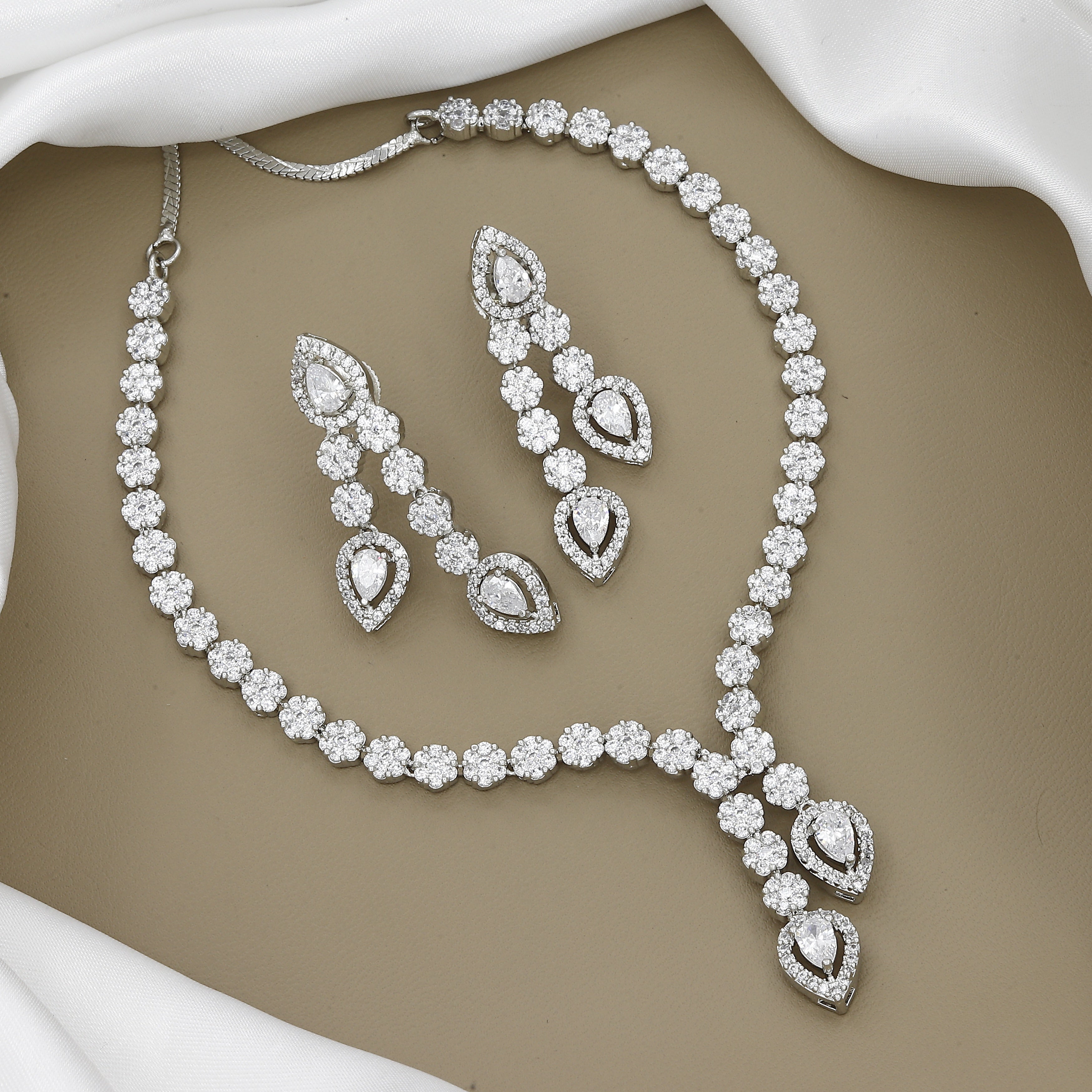 Dazzling Teardrop Zirconia Necklace and Earring Set