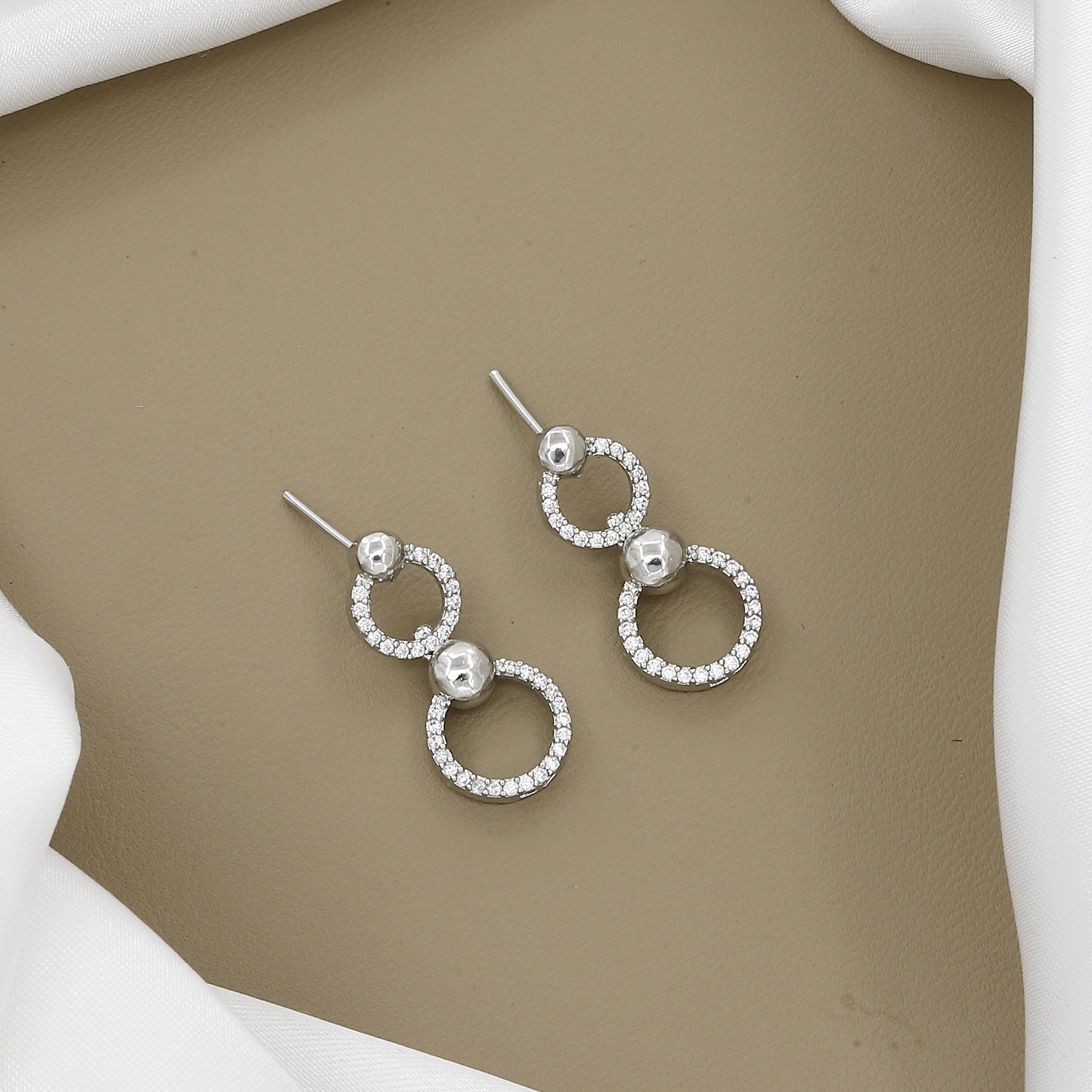 Sparkling Silver-Toned Zirconia Circle Necklace and Earring Set