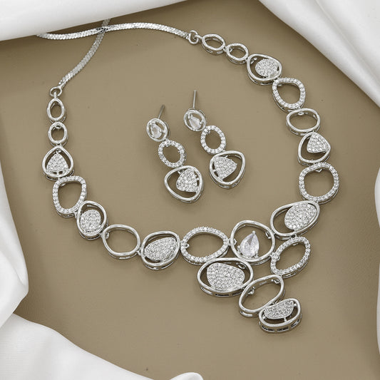 Sparkling Scrollwork Zirconia Necklace and Earring Set
