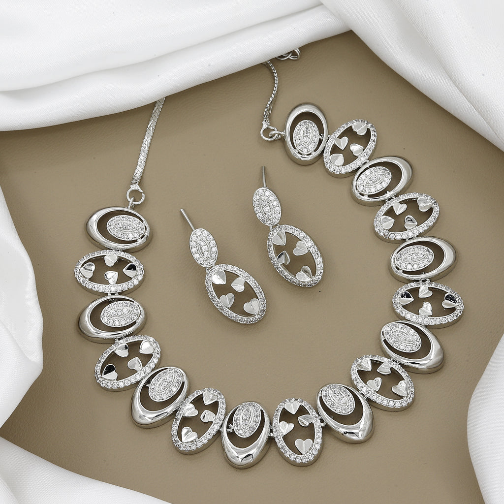 Love Locket Silver-Toned Zirconia Necklace Set