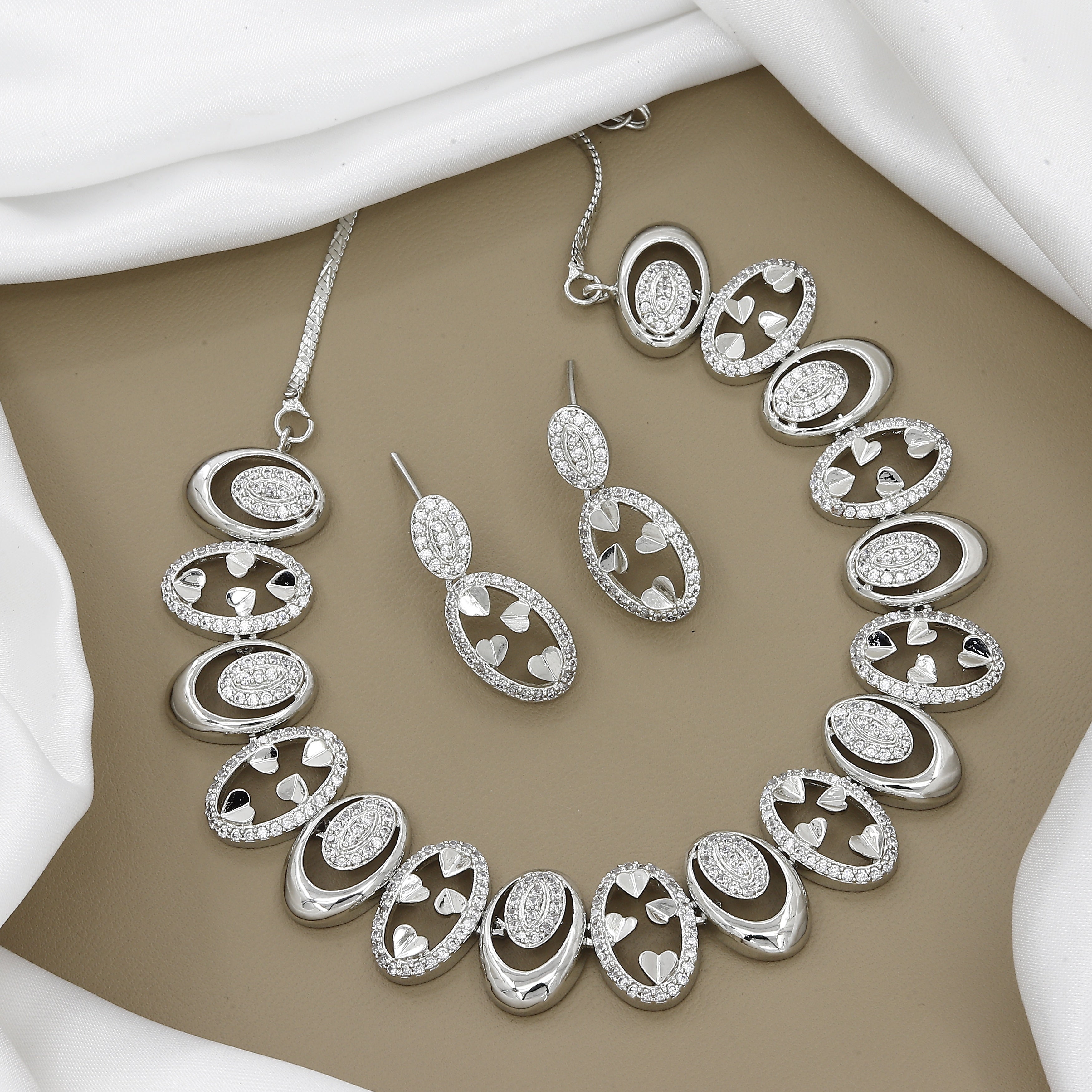 Love Locket Silver-Toned Zirconia Necklace Set