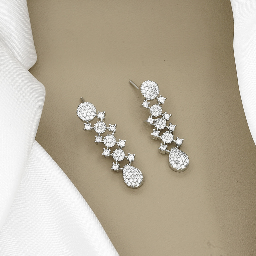 Sparkling Silver-Toned Zirconia Circle Necklace and Earring Set