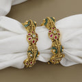 Traditional Gold Toned Patla Set with Ruby and Emerald Accents