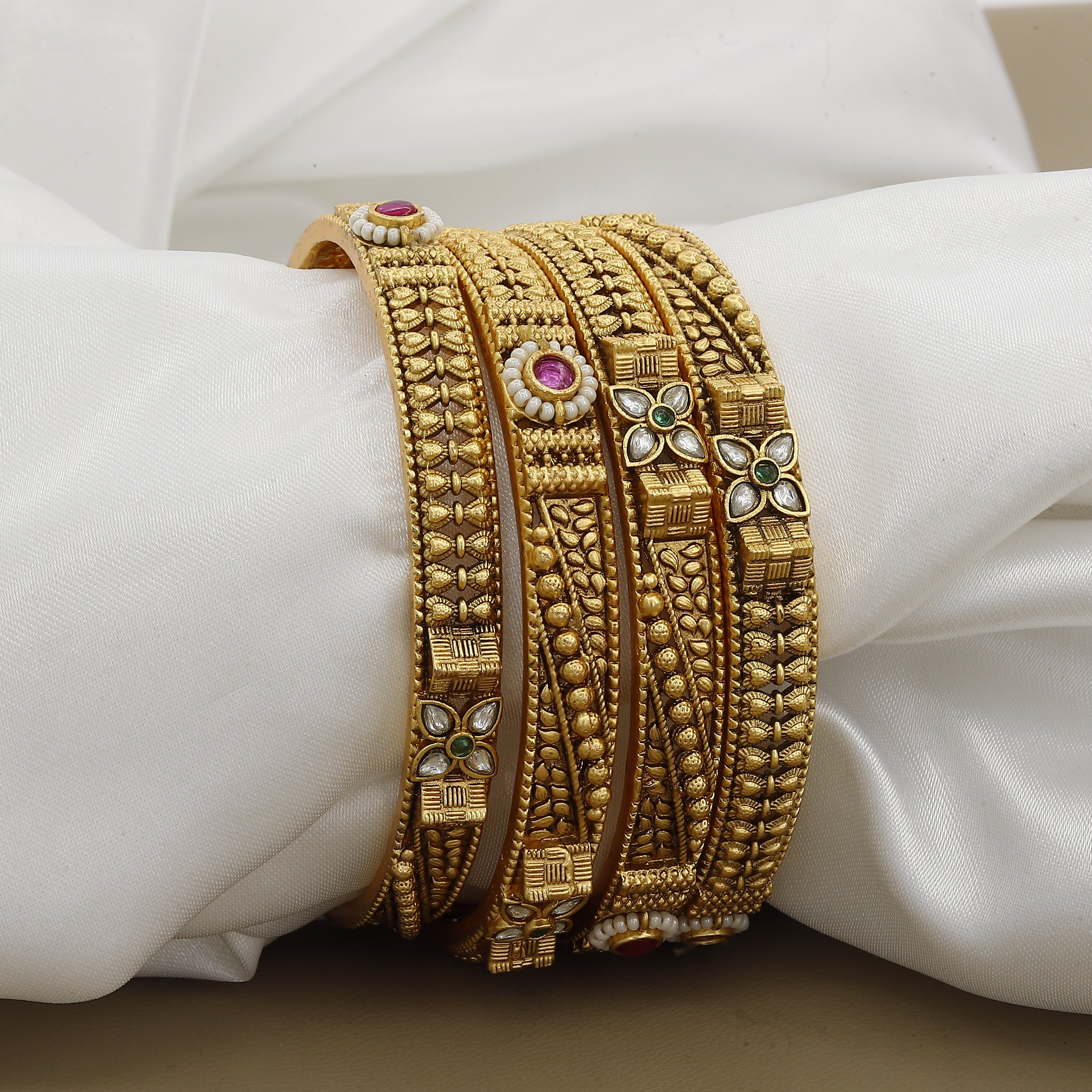 Antique Set of 4 Bangles with Dangler Charms