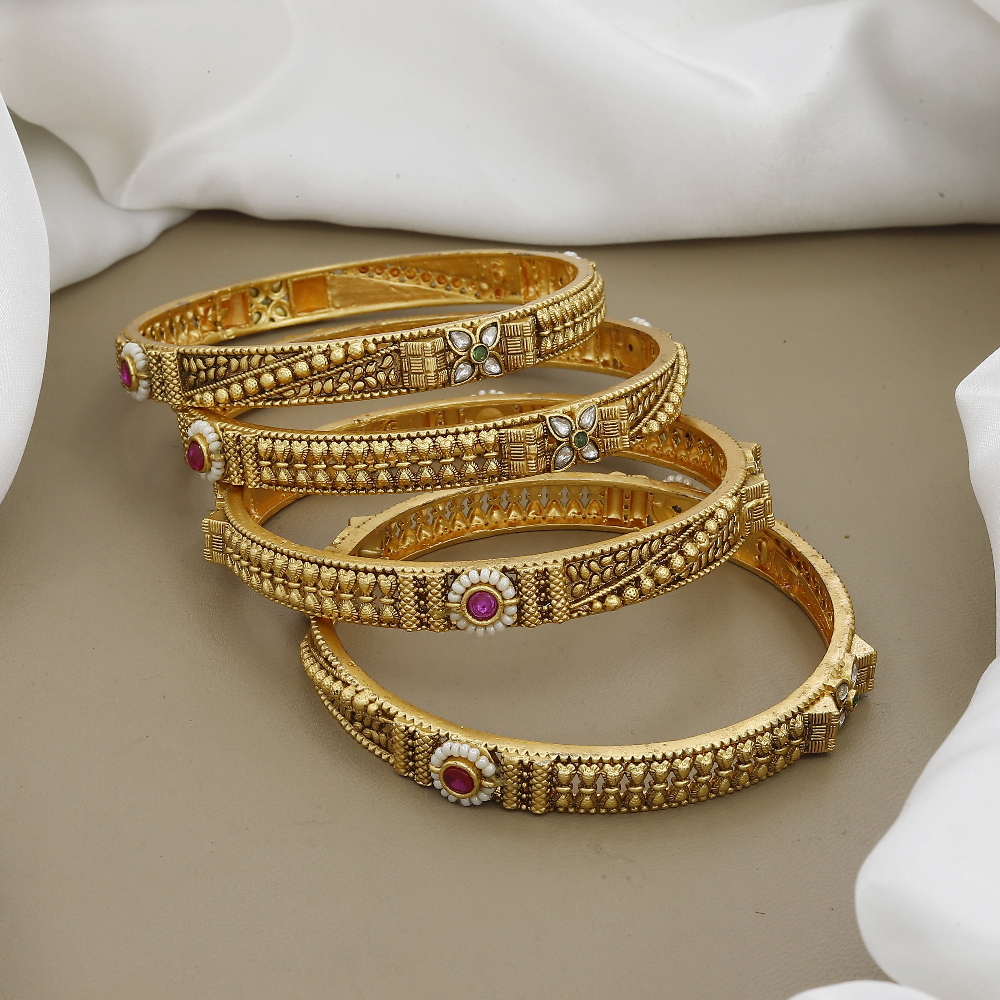 Antique Set of 4 Bangles with Dangler Charms