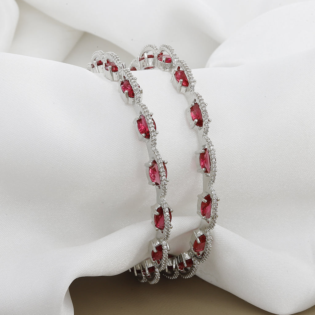 Silver Polish Ruby Color Diamond Set of 2 Bangles