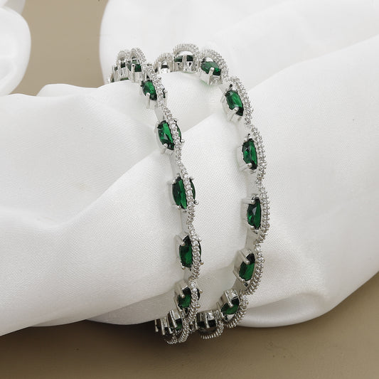 Silver Polish Diamond AD Bangles with Colors