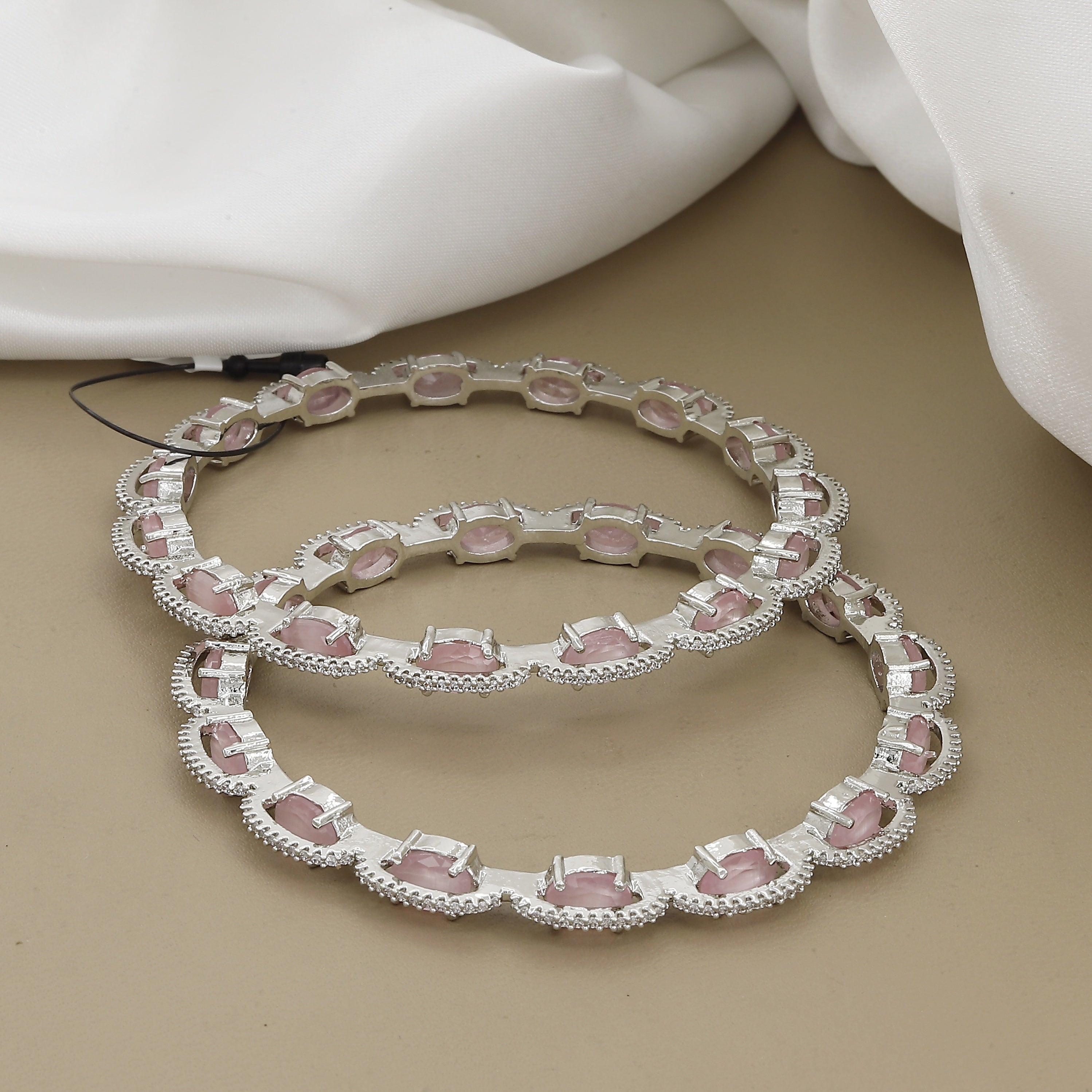 Silver Polish Emerald Diamond Set of 2 Bangles With Colors