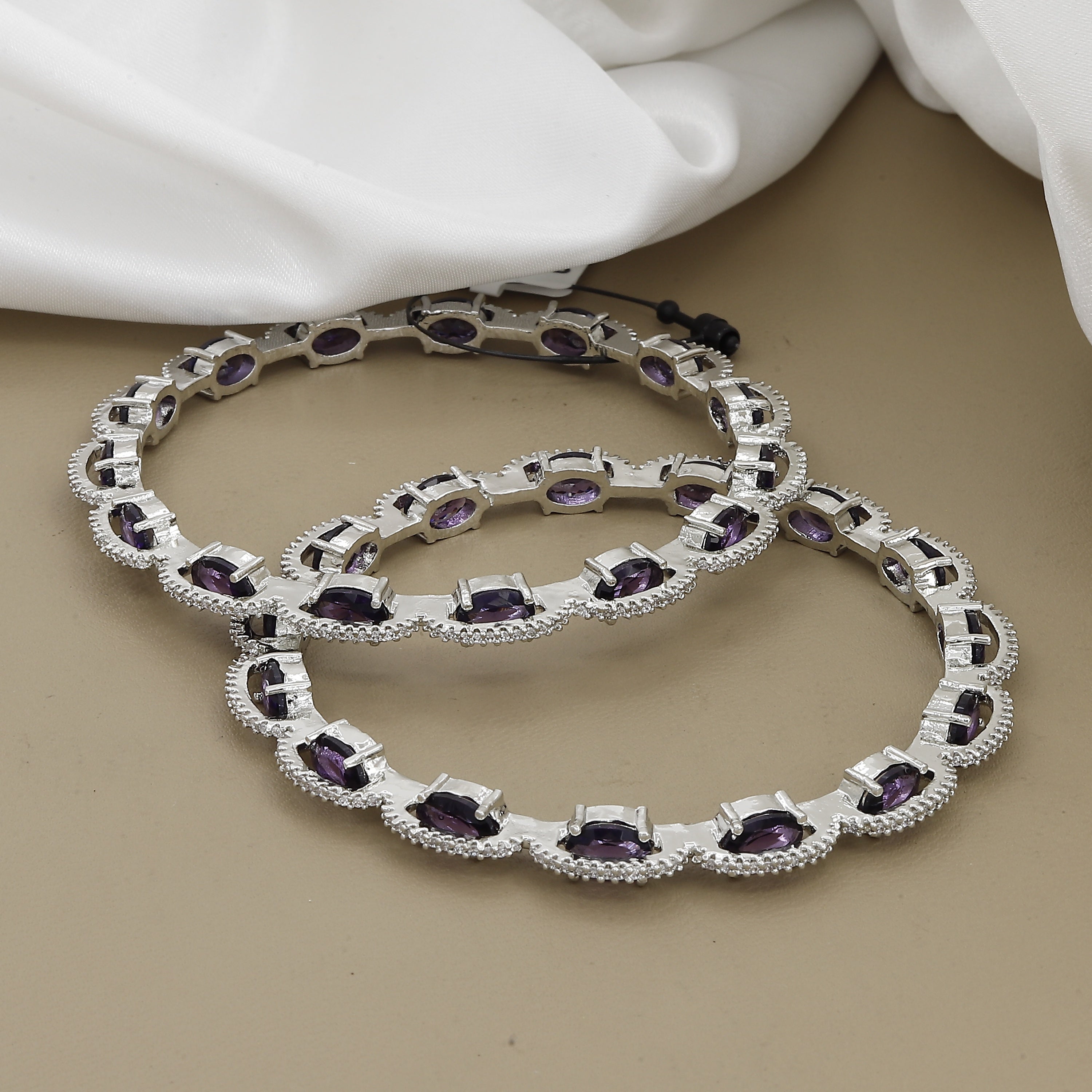 Silver Polish Emerald Diamond Set of 2 Bangles With Colors