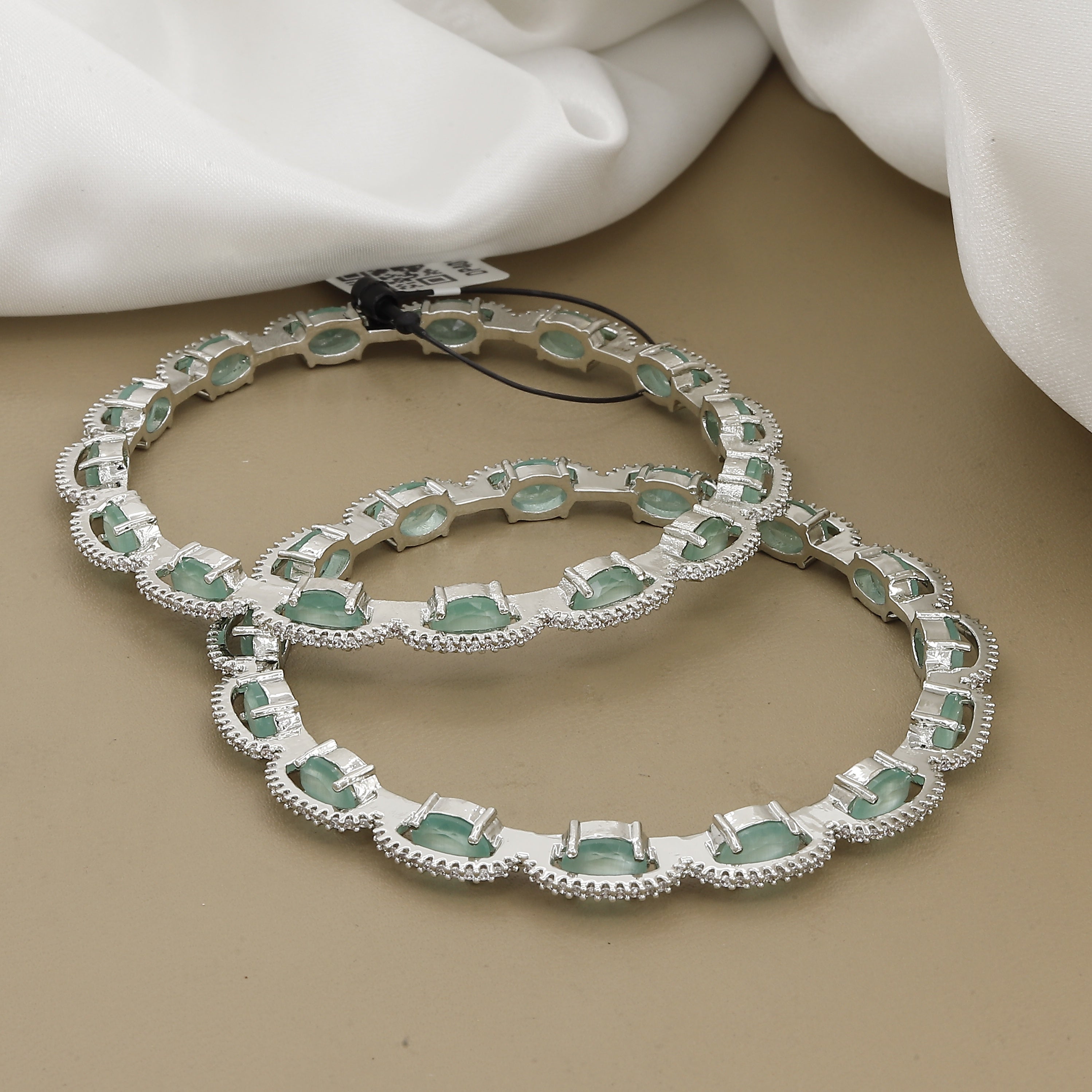 Silver Polish Diamond AD Bangles with Colors