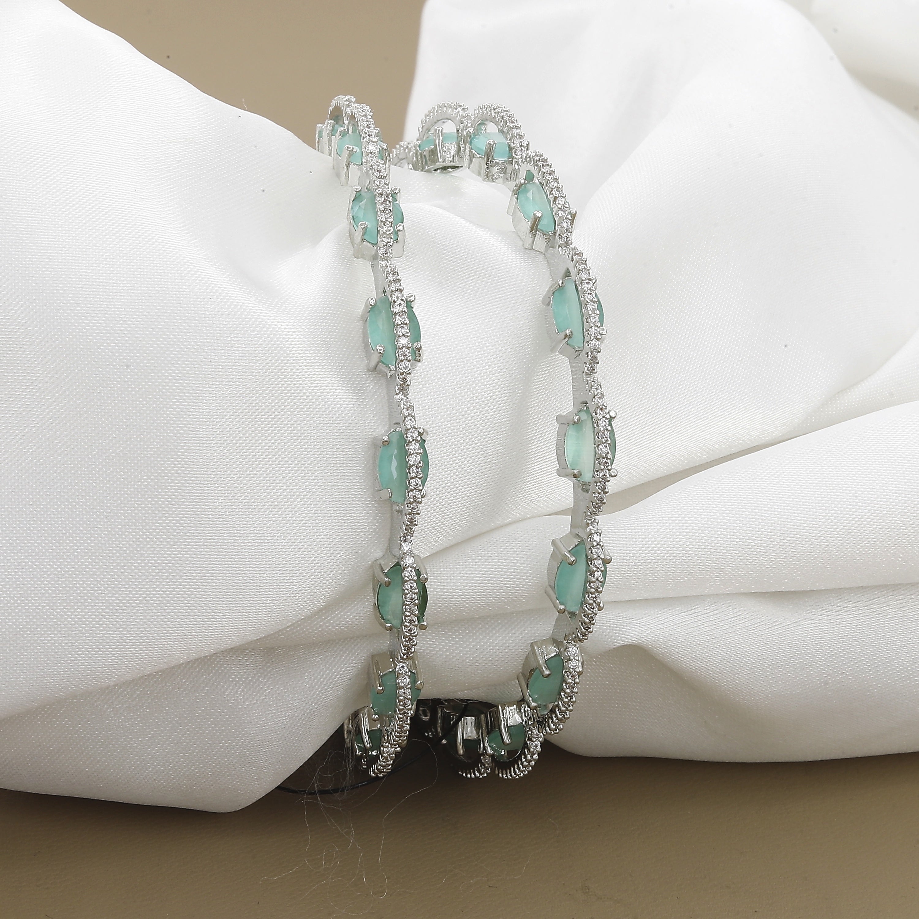 Silver Polish Diamond AD Bangles with Colors