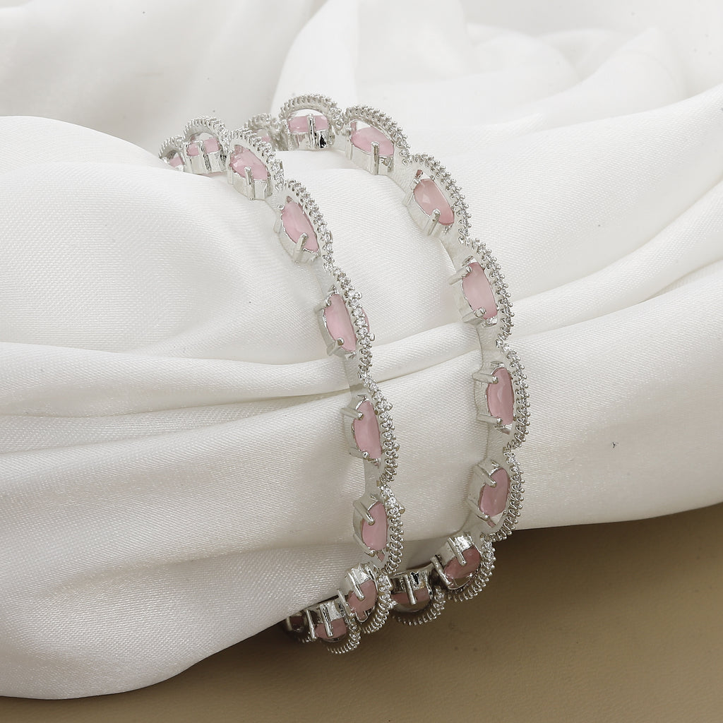 Silver Polish Emerald Diamond Set of 2 Bangles With Colors