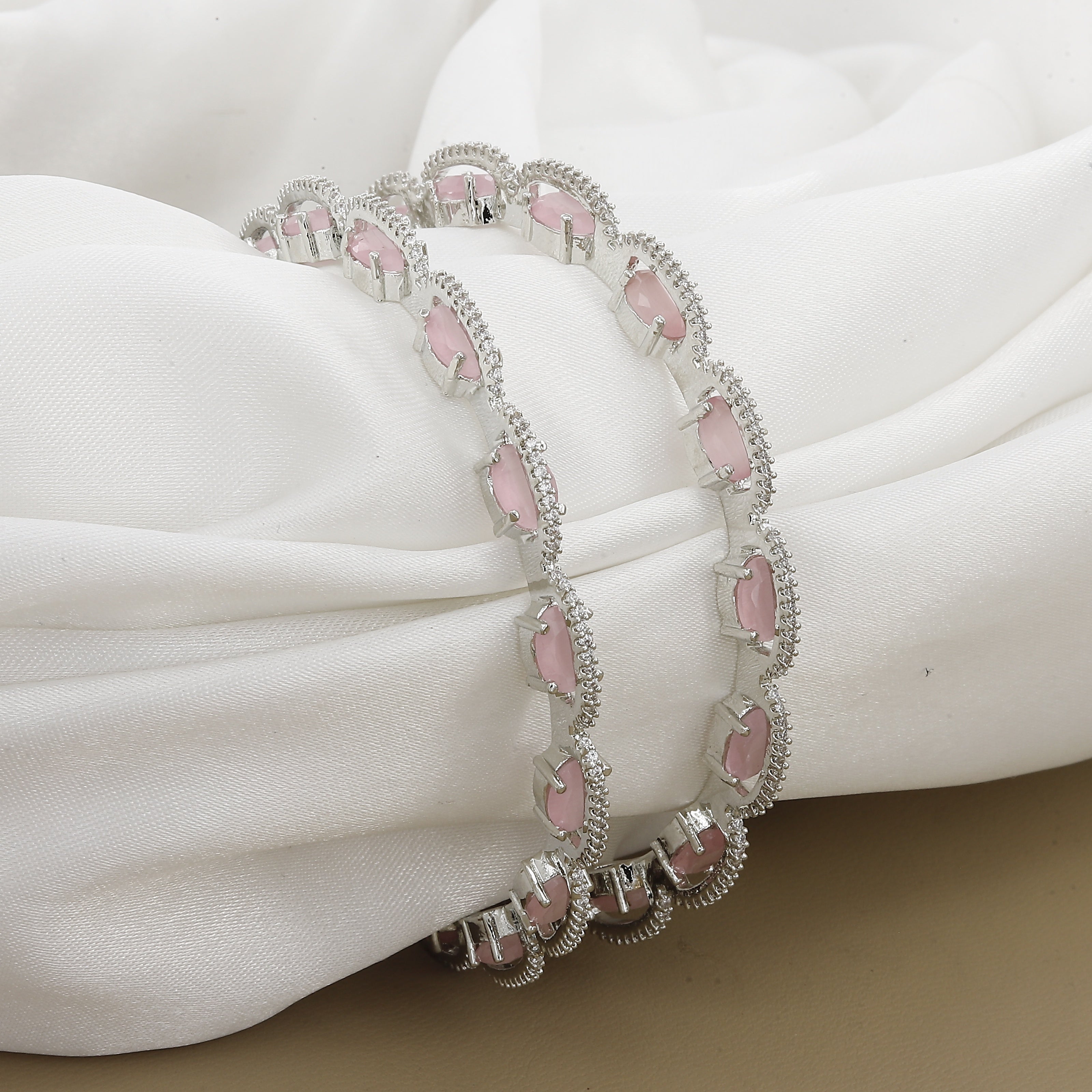 Silver Polish Emerald Diamond Set of 2 Bangles With Colors