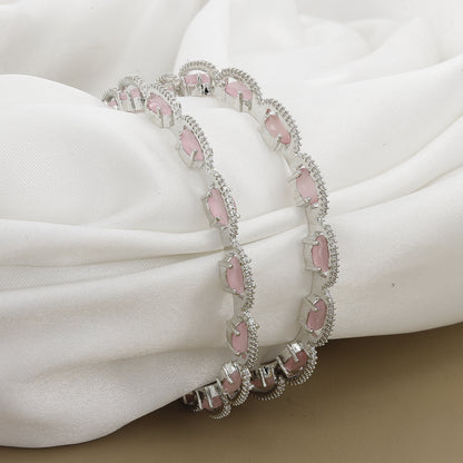 Silver Polish Emerald Diamond Set of 2 Bangles With Colors