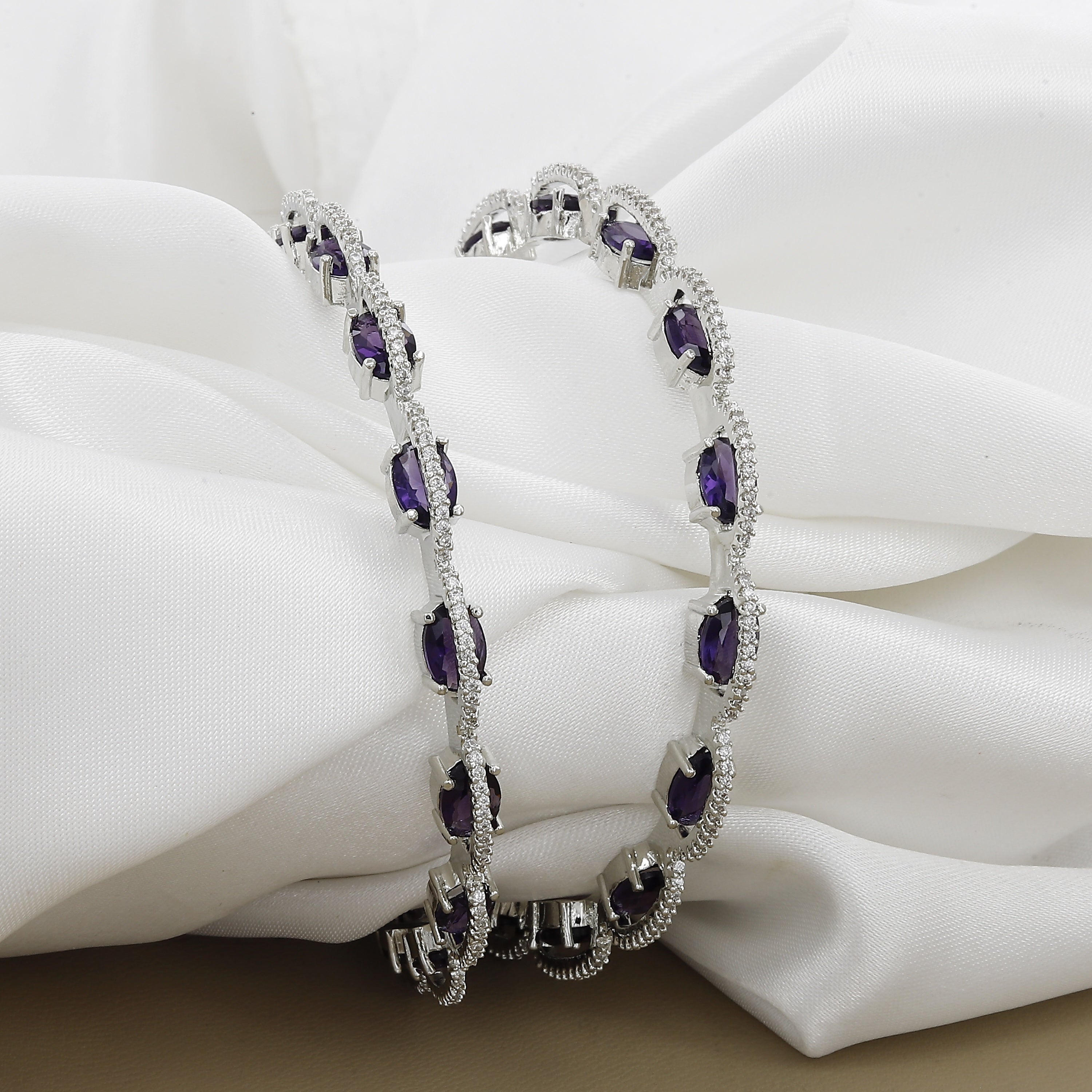 Silver Polish Emerald Diamond Set of 2 Bangles With Colors