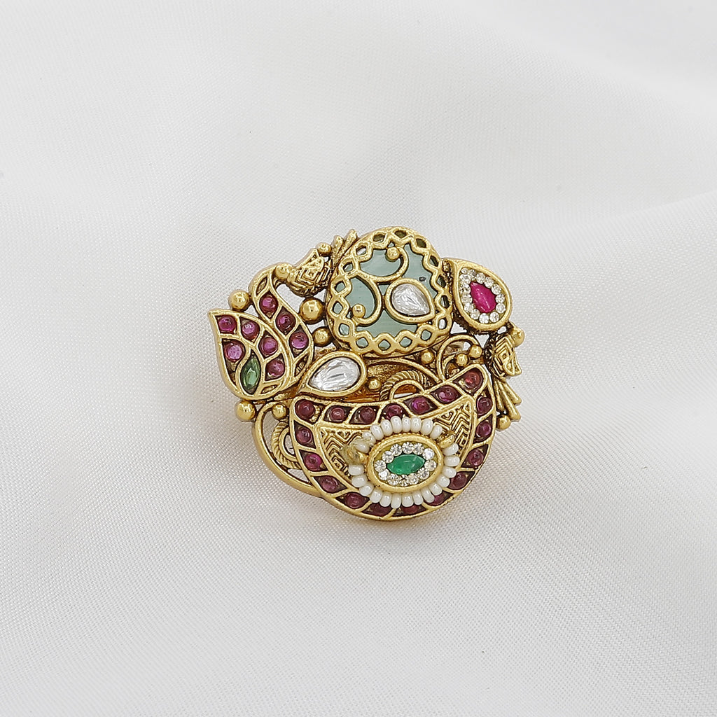 Traditional Kundan & Meenakari Heritage Free Size Ring