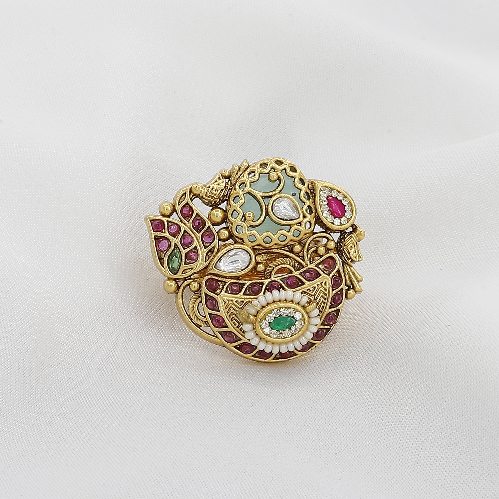 Traditional Kundan & Meenakari Heritage Free Size Ring