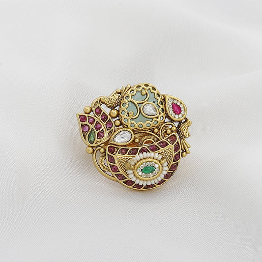 Traditional Kundan & Meenakari Heritage Free Size Ring