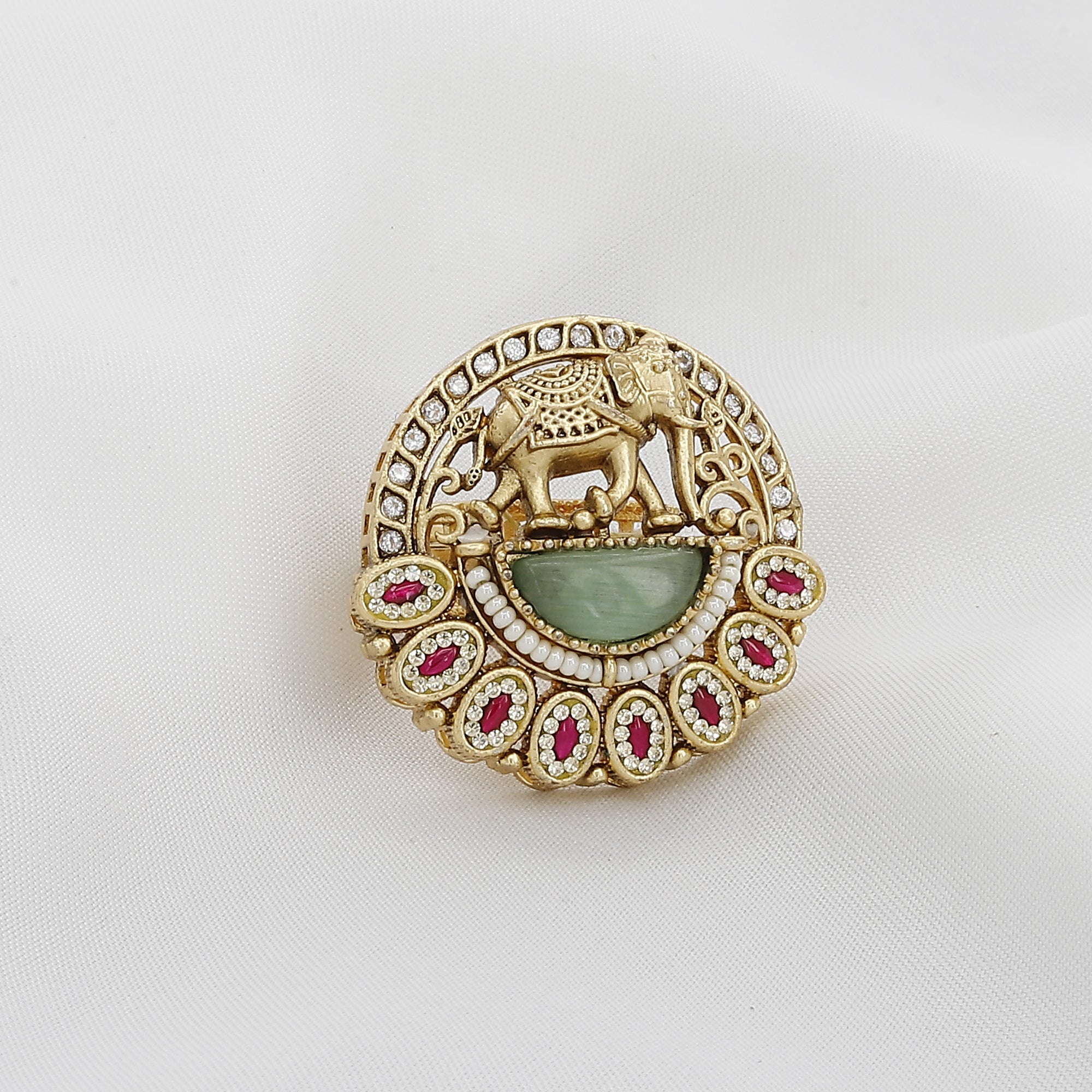 Heritage Traditional Elephant Motif Statement Free Size Ring
