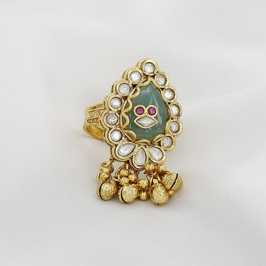 Heritage Traditional Kundan Teardrop Statement Free Size Ring