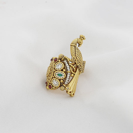 Heritage Traditional Kundan Peacock Finger Free Size Ring