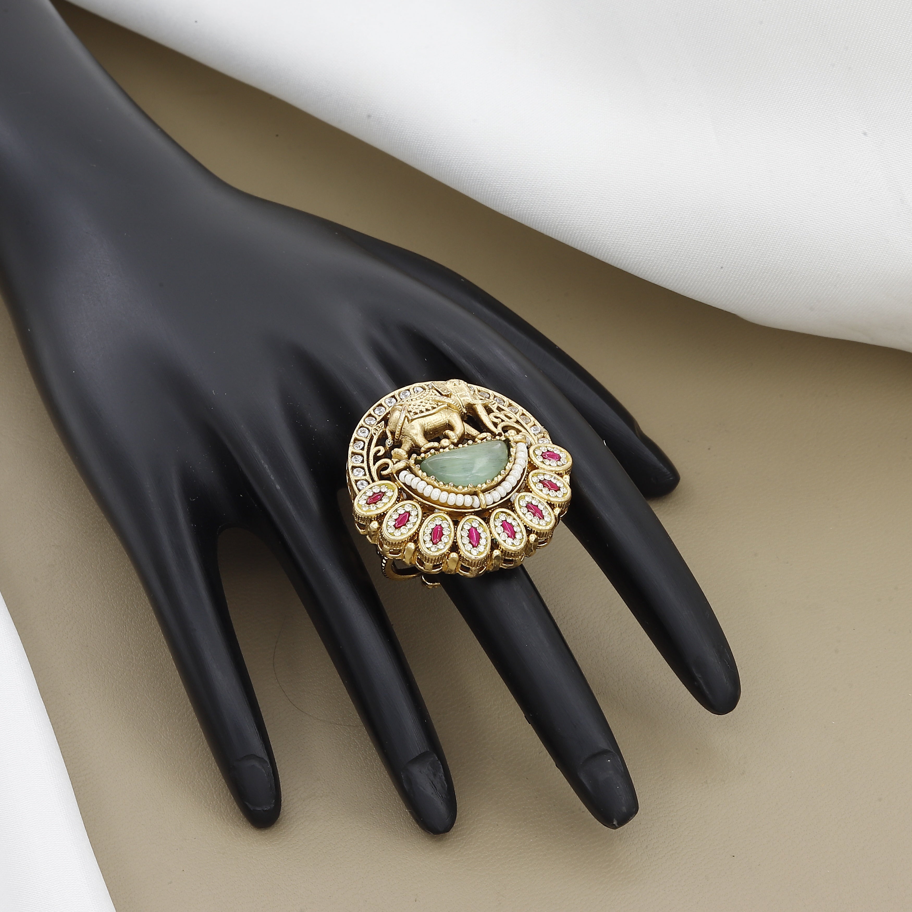 Heritage Traditional Elephant Motif Statement Free Size Ring