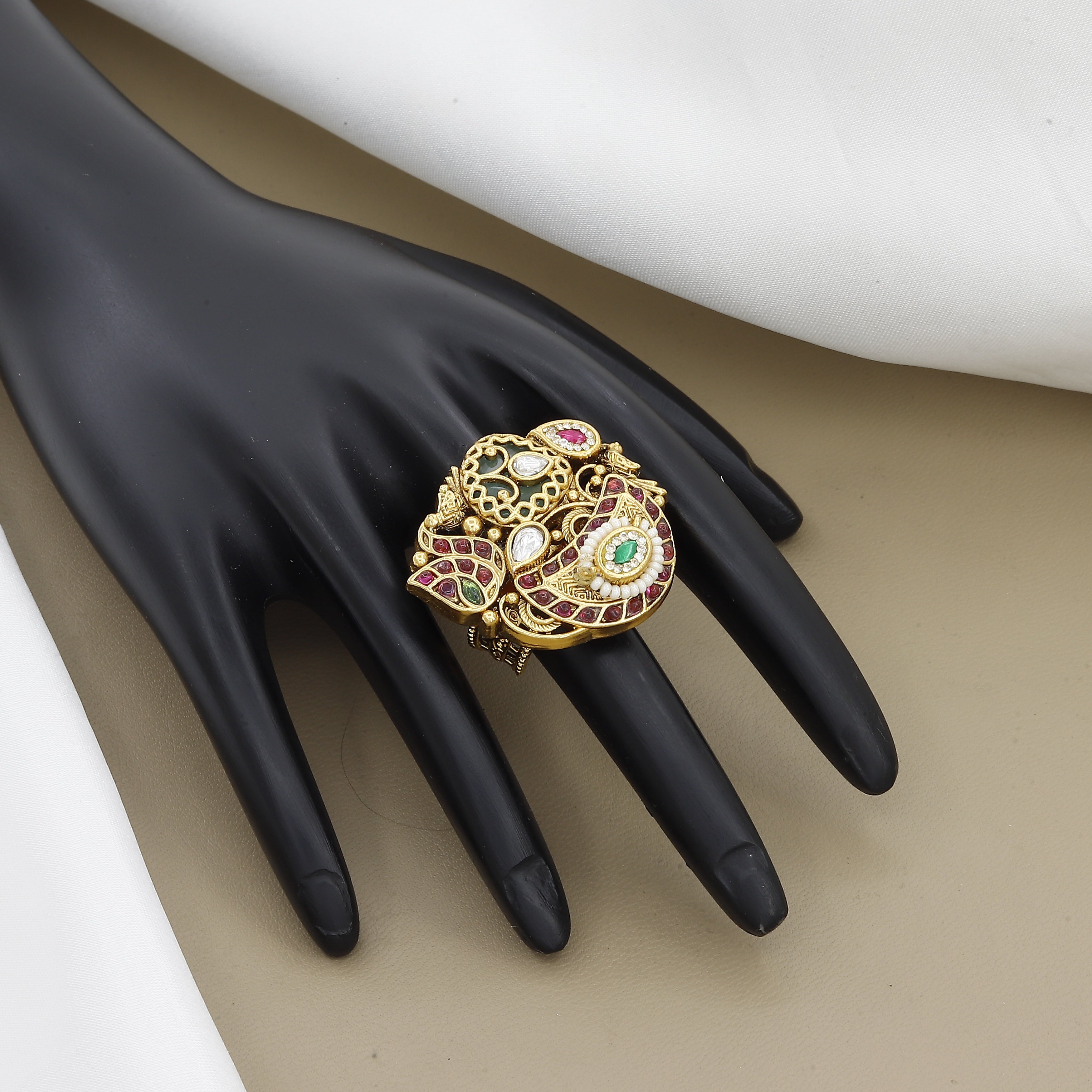 Traditional Kundan & Meenakari Heritage Free Size Ring