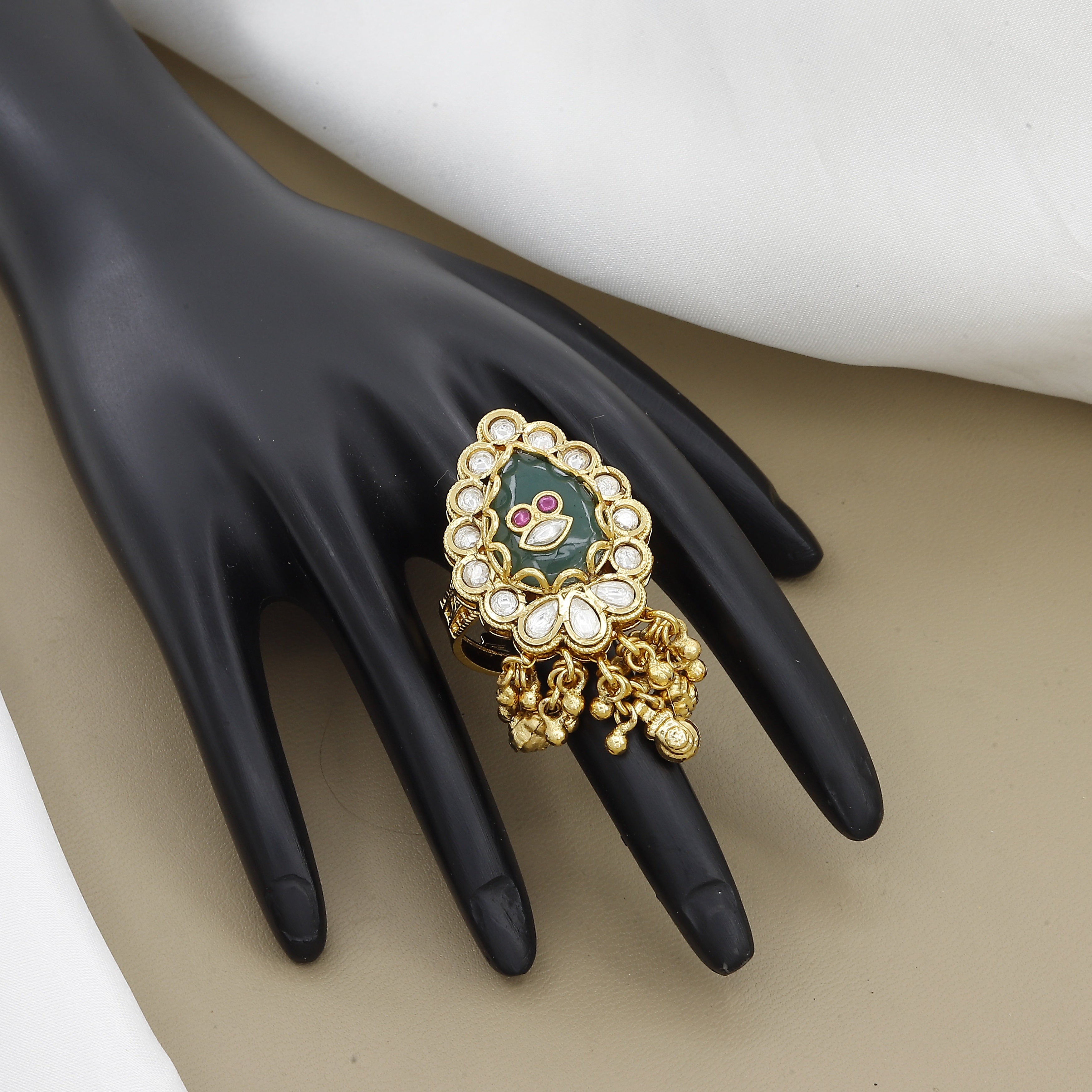 Heritage Traditional Kundan Teardrop Statement Free Size Ring